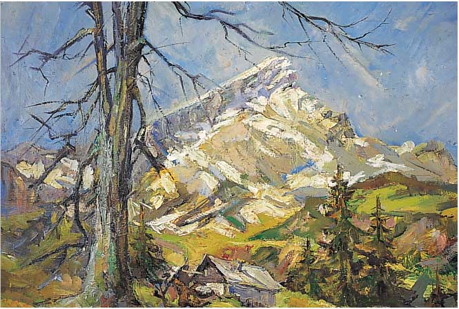 Pippel, Otto Eduard 1879 Lodz - 1960 Planegg/München, Gebirgslandschaft, Öl/Lwd. signiert, typ. Spätwerk des Meisters, Himmel und ...