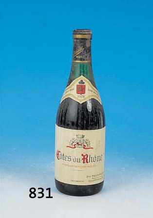 EINE FLASCHE COTES DU RHONE, 1970, A.C., DU PELOUX & CIE, ABGEFüLLT DURCH KAISER MAINZ,0,75 L, INHALT NICHT GEPRüFT, ORIG. VERSCHLOS-SEN