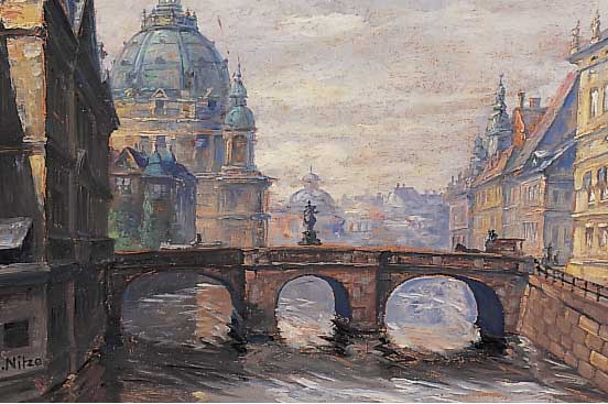 Nitze, A., Berliner Städte- und Historien- maler, Anfang 20. Jh., Berlinansicht, Öl/Lwd. sign., 26 x 31 cm, R.