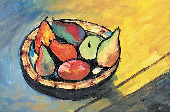 Kopp, Horst Alexander, geb. 1929, Stilleben mit Früchten, Öl/Papier, re. u. sign. Alexan- der, ca. 40 x 53 cm, PP, u.Gl., R.