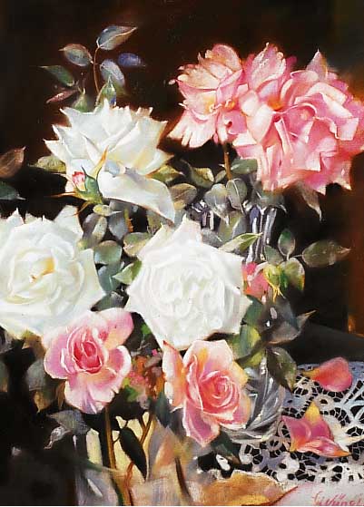 Wnsche Emil, * 1864 Greiffenberg - 1938, stud. in Dresden, Nrnberg und Weimar, Bild- hauer und Maler, hier: Weisse und rosa Rosen, Pastell ...
