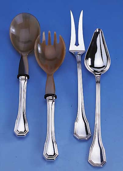 9 VORLEGETEILE, 925ER SILBER, BEST. AUS: 1 SALATBESTECK, 2 TORTENSCHAUFELN, 2 FISCHVOR-LEGETEILE, 1 SOßENLöFFEL U. 2 FLEISCHSPIEßE, SEHR ...