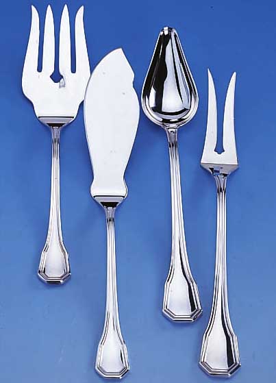 7 VORLEGETEILE, 925ER SILBER, BEST. AUS: 2 FISCHVORLEGETEILE, 1 SOßENLöFFEL, 2 FLEISCH-SPIEßE U. 2 TORTENSCHAUFELN, SEHR GUTER ZU- STAND, ...