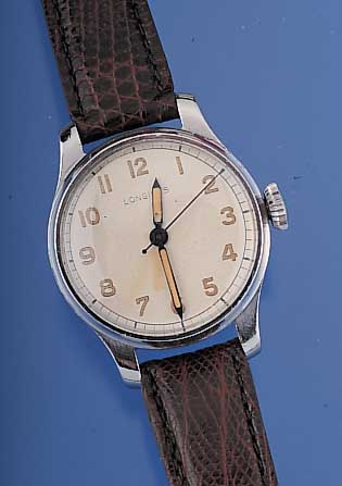 LONGINES Herrenarmbanduhr, Ref.-Nr. 1624/ 22813, Schweiz um 1943, Edelst., Boden u. Glasrand gedr., Lederband neu, Rundankerwerk, 17 St., Kal. ...