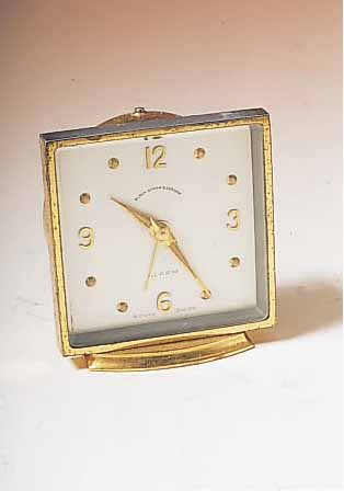 CONCORDE WATCH CO. MINIATURWECKER IM ORIGINAL-KASTEN, SCHWEIZ UM 1948, FüR DEN US-MARKT RESERV. FüR BLACK, STARR & GOREHAM, METALL VERG., ...