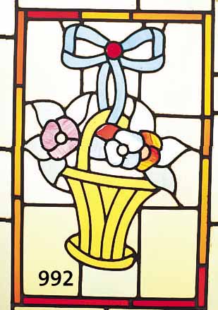 BLEIVERGLASUNG, DEUTSCH, UM 1900, BLUMENKORBMOTIV AUS BUNTEN TEILS RELIEFIERTEN GLäSERN, CA. 60 X 42 CM