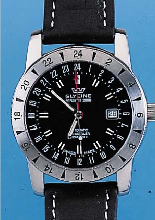 GLYCINE 2-Zeit Armbanduhr Modell Airman 2000, Ref.-Nr. 3764, Schweiz um 1999, Edelst. teilw. pol., beids. Saphirvergl., Boden u. Krone ...
