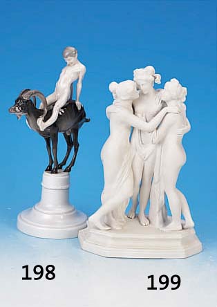 Porzellanfigur, deutsch, wohl Krister, um 1900 Bisquitporzellan weiß, Darst. der drei Gra-zien, H. ca. 30 cm