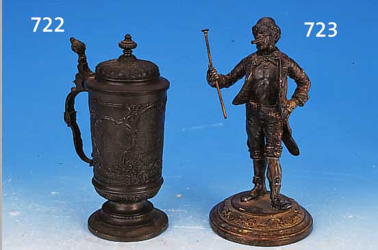 HENKELBECHER, DEUTSCH, UM 1895-1900, ZINN, REICH RELIEFIERT MIT ANSICHT VON HEIDELBERG, KORR., H. CA. 17 CM