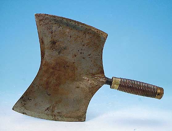 Fleischerbeil, deutsch, um 1850-60, geriefter Holzgriff, geschmiedete Eisenklinge,L. ca. 36 cm