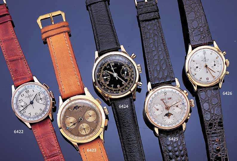 RECORD Armbanduhr Chronograph Modell Vollka- lender, Schweiz um 1997, GG 750/000, wohl aus Restbest. remontiert, Vollkalender incl. Mondphase, ...
