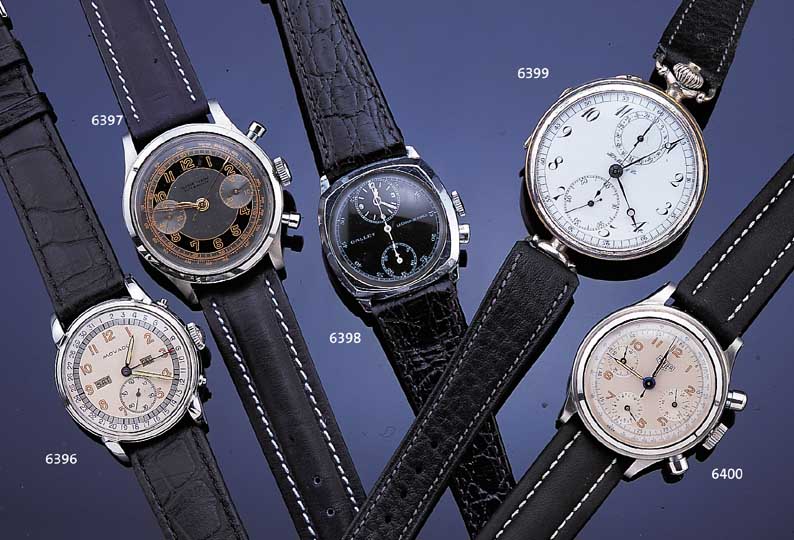 GALLET Armbandchronograph, Schweiz um 1940, Metall verchr., Carree-Cambre-Form, Boden u. Glasrand gedr., schw. Blatt rest., aus der Mitte gez. ...