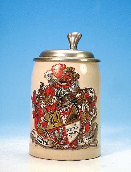 Bierkrug, deutsch, dat. 1930-31, Studentika, Steingut, bunte Wappenmalerei, Austria sei's Panier, Widmung, Zinndeckel, H. ca. 14 cm
