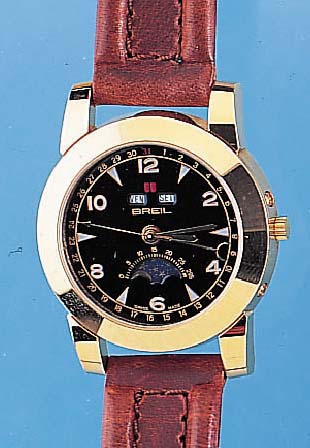 BREIL Herrenarmbanduhr Modell Vollkalender, Ref.-Nr. 0821, Schweiz um 1997, Metall hart- verg., Edelst.-Boden gedr., Vollkalenderanz. incl. ...