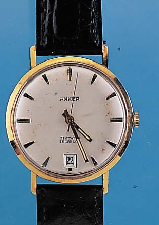ANKER Herrenarmbanduhr Modell Incabloc, Deutschland um 1966, GG 585/000, flache Ge- samtausf., Boden gedr., vers. Blatt, alters- bed. fl., ...