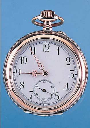 Herrentaschenuhr Modell Lepine, Ref.-Nr. 297379, Schweiz um 1912, Silber, Ränder rot- verg., Emailbl., kl. Sek., rücks. grav. Darst.der ...