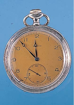 ZENITH HERRENTASCHENUHR MODELL LEPINE, REF.-NR. 8164, SCHWEIZ UM 1920, TULASILBER BER., ROTVERG. MONOGR. "RJ", VERG. BLATT FL., ...