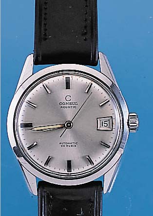 CONSUL Herrenarmbanduhr Modell Aquatic, Ref.-Nr. 4273/109, Schweiz um 1964, Edelst., Bodengedr., bei Fertigst. wassergesch., Zentralsek.Datum, 30 ...