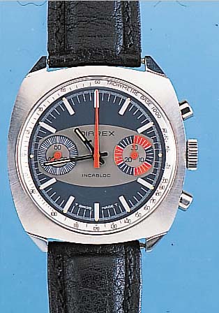 DIAREX Armband Chronograph Modell Incabloc, Ref.-Nr. 590, Schweiz um 1968, Edelst., Boden geschr., bei Fertigst. wassergesch., Carree- Cambre-Form, ...