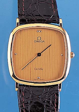 OMEGA Herrenarmbanduhr Modell De Ville, Ref.-Nr. 1950077, Schweiz um 1984, Metall hartver-g., Edelst.-Boden gedr., flache Gesamtausf., neutr. ...