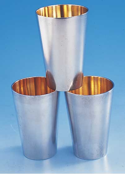 6 Becher, deutsch, Binder Schwäbisch-Gmünd, 800er Silber, um 1900, Innenvergoldung, glattezeitlose Form, H ca. 8 cm, ca. 410 g