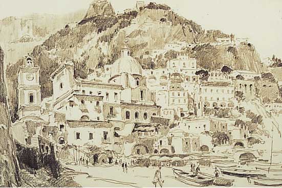 Graf, Karl,  Sepiazeichnung, Positano, dat. 24.07.61 signiert, neu gerahmt, unter Glas, PP.