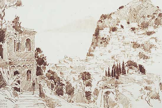 Graf, Karl, Sepiazeichnung, sign. u. dat. 22.07.61, Capri, PP., neu gerahmt, u. Glas, 32.5 x 49.5 cm