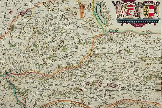 Karte, Mercator, um 1680, Kupferstich, Darstellung des Salzburger Landes, altkolor. mit Wappen, 38 x 50 cm, unter Glas, Rahmen