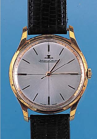 JAEGER LE COULTRE Herrenarmbanduhr, Ref.-Nr.2398-4H, Schweiz um 1960, Metall hartverg., Edelst.-Boden u. Glasr. gedr., Lederband m. ...