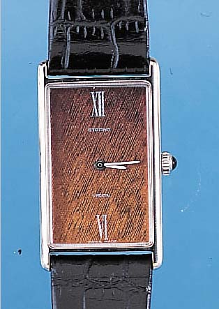 ETERNA HERRENARMBANDUHR, REF.-NR. 335/6301/ 21, SCHWEIZ UM 1970, METALL VERCHR., EDELST.- BODEN GEDR., SCHMUCKKRONE, RECT.-FORM, MAßE CA40 X 23 MM, ...