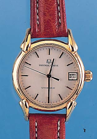 UNIVERSAL GENEVE Herrenarmbanduhr Modell Uni- sonic, Schweiz um 1999, Metall-Rundgeh. ver-g., beids. Mineralflachgl., aus Restbest. re- montiert, ...