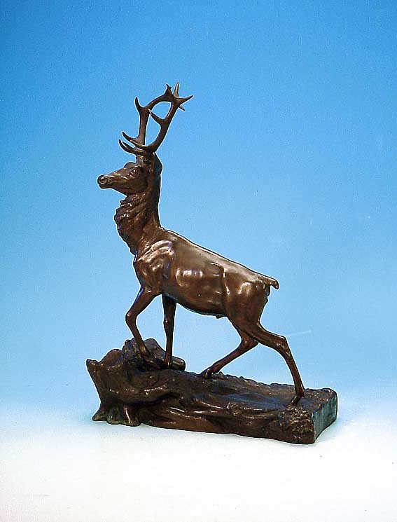 BRONZESKULPTUR, SIGN. LAUCHHAMMER, UM 1910, HIRSCH, 45 X 31 X 15 CM