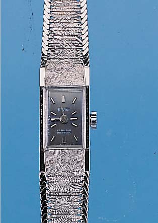 NIVOR Damengoldbanduhr, WG 750/000-Geh. inclWG-Gliederband, Boden gedr., rhod., 17 St., Baguetteankerformwerk, Handaufzug, Basiskal. von FHF, ...