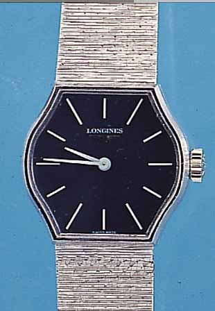 LONGINES DAMENGOLDBANDUHR, REF.-NR. 5/10/ 4523, SCHWEIZ UM 1970, WG 750/000 RHOD. INCL. WG-FLECHTBAND, MINERALFLACHGL., BODEN GEDR., 17 ST., ...