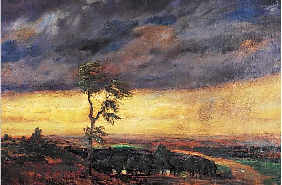 Becker-Kassel, W., Deutscher Landschaftsmaler,Anfang 20. Jh., Gewitterwolken über weiter abendlicher Ebene, Öl/Lwd. (leicht verkürzt), sign., 55 ...
