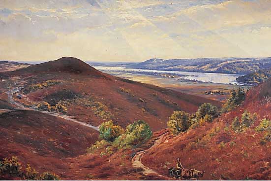 JENSEN, OLUF SIMONY, *1871 DäNEMARK, DäNI- SCHER TIER-UND LANDSCHAFTSMALER, HIER: BAUER MIT OCHSENKARREN IN SPäTSOMMERLICHER LAND- SCHAFT, ...