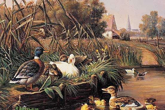 Sohler, Peter, *1948 Altenstadt, Schüler seines Vaters Ludwig Sohler, erfolgreicher Traditionalist, Hier: Enten am Wasser, Öl/Holz, ...