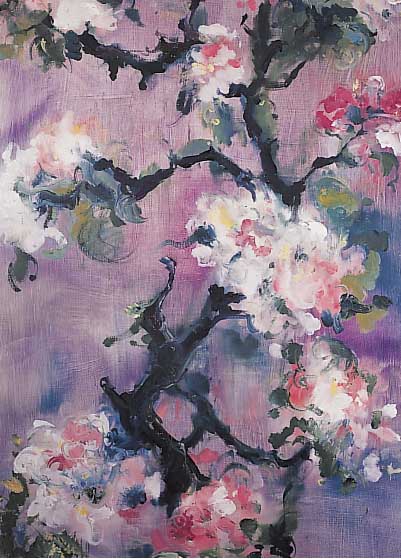 Unbek. Künstler um 1960, Kirschblüten, Öl/ Malkarton, unleserl. sign. u. dat. 1960, 78 x 55 cm, R.