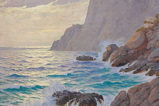 Welters, W., Anfang 20. Jh., Küste bei Ca- pri, Öl/Lwd., sign., 28 x 30 cm, R.