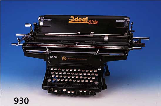 BüRO-SCHREIBMASCHINE NAUMANN IDEAL BLITZ, 20ERJAHRE, SCHWARZ LACKIERTES HOLZGEHäUSE, UNTERE TASTENREIHE BESCH., WAGENLäNGE CA. 46 CM, ...