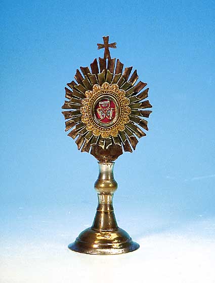 Monstranz, wohl Österreich, um 1900, Metall, z.T. vergoldet, mit Reliquie, innen berieben, H. 26 cm
