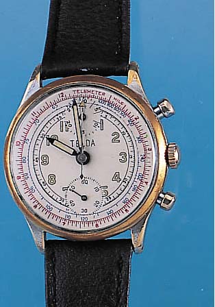 GALLET & CO. Armbanduhr Chronograph Modell Telda, Ref.-Nr. 35840, Schweiz um 1940, Messing verchr./ber., Edelst.-Boden u. Glasr. gedr., Blatt ...
