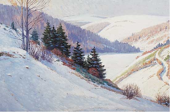 Nonn, Carl, Bonn 1876-1949, Wintersonne in der Eifel, Öl/Lwd, re. u. sign.ca. 56 x 70 cm, R.