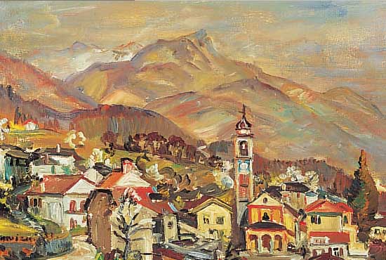 Bowien, Erwin, geb. 1910 Solingen, lebt in Dänemark, Dorf Ossina im Tessin, Öl/Lwd, li. u. sign. und dat. 53, ca. 51 x 61 cm, R.