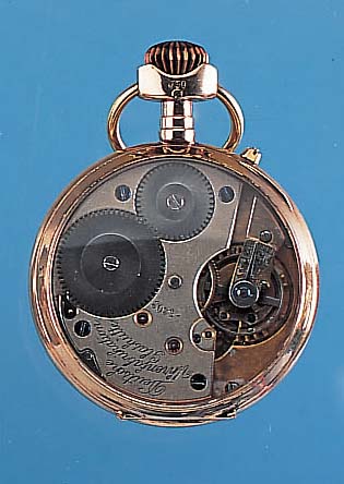 DEUTSCHE UHRENFABRIKATION A. LANGE & Söhne Taschenuhrwerk, nachtr. im neutr. RG 750/000Geh., beids. vergl., Orig.-Emailbl., Zeiger später, ...