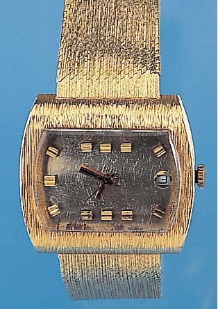 PUW HERRENGOLDBANDUHR, DEUTSCHLAND UM 1968,GG 585/000-GEH. INCL. GG-MILANAISEBAND, AUF- WEND. BLATT M. EXTREM ERH. STD.-ZEICHEN, ZEN- TRALSEK., ...