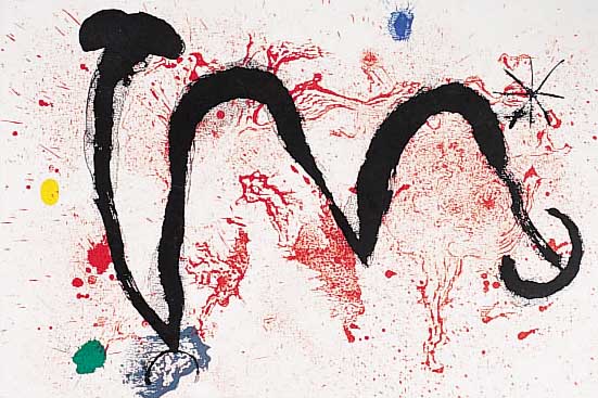 Miro, Joan, Ohne Titel, Farblithographie, Doppelblatt mit Bugfalte, ca. 37,5 x 56 cm, u.Gl., R.