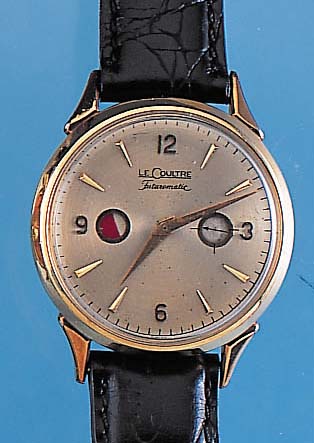 LE COULTRE Herrenarmbanduhr Futurmatic, Schweiz/USA um 1956, GG-Filled, Boden gedr., sogen. Hammerautomatik m. Gangreserveanz., d. Fenster ...