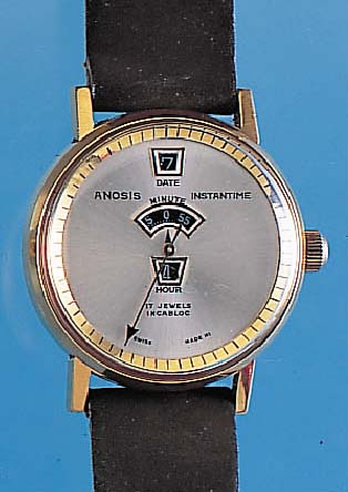 ANOSIS Herrenarmbanduhr Instandtime, Schweizum 1964, Metall hartverg., Edelst.-Schr.- Boden, Digitalanz., Std. u. Datum rastend, Min. u. Sek. ...