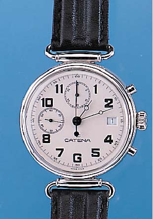 CATENA Armbandchronograph, Schweiz um 1992, Sterlingsilber-Rundgeh. rhod., beids. vergl., Boden u. Glasr. gedr., stiltyp. 30er Jahre, ...